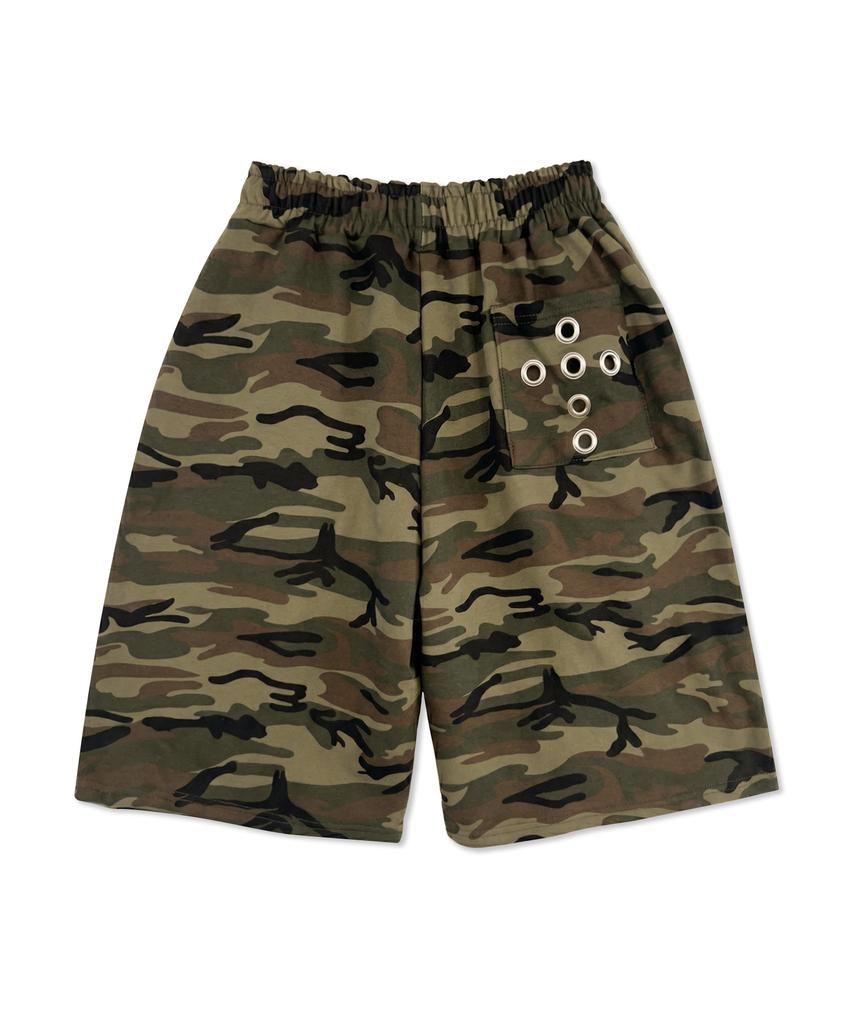 FUZZY SCAN Camo Cross Eyelet Bermuda Pants Khaki