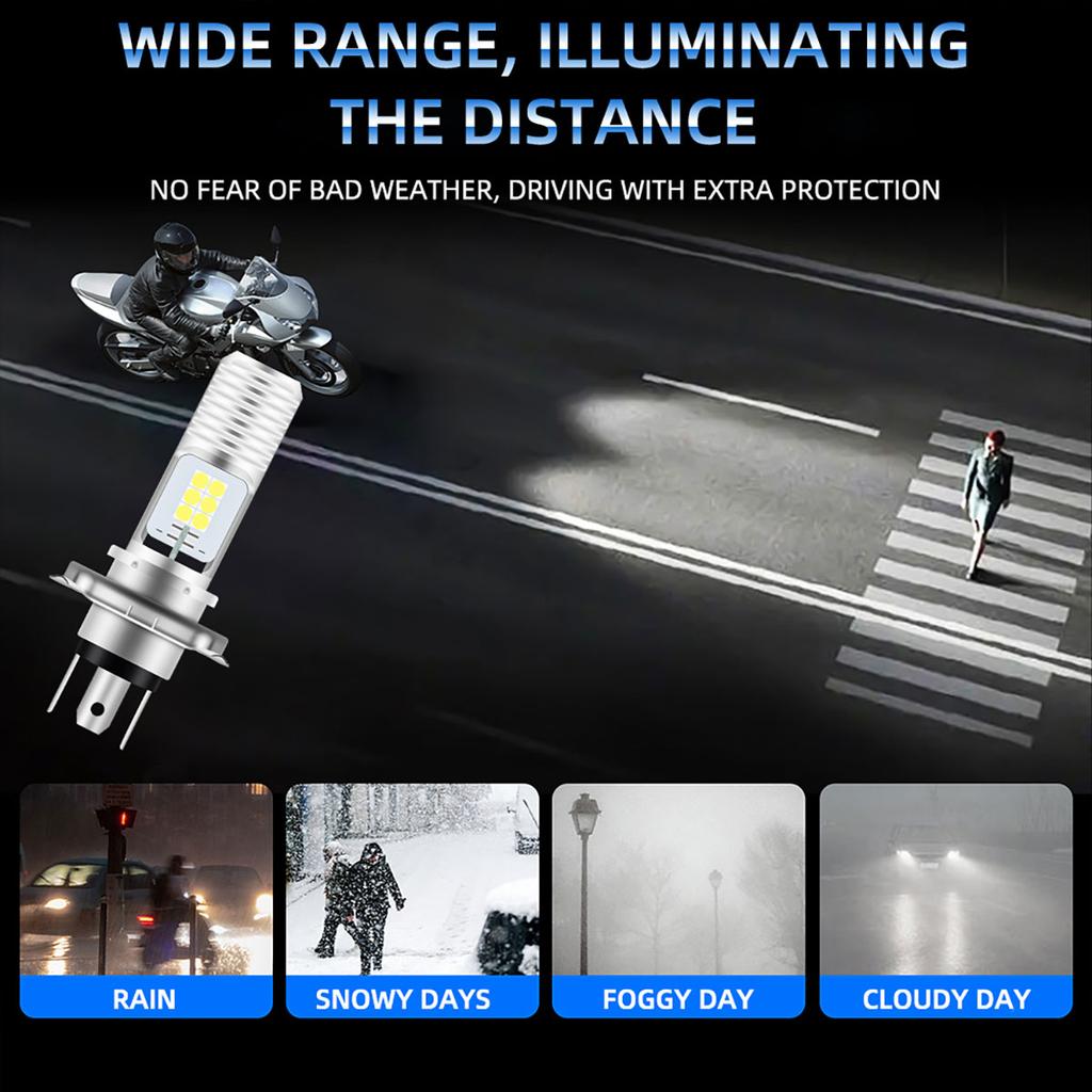 Светодиодные лампы H4 BA20D P15D для мотоциклетной фары Canbus Hi/Lo Beam 12SMD Сверхяркий дневной ходовой свет для мотоцикла, скутера