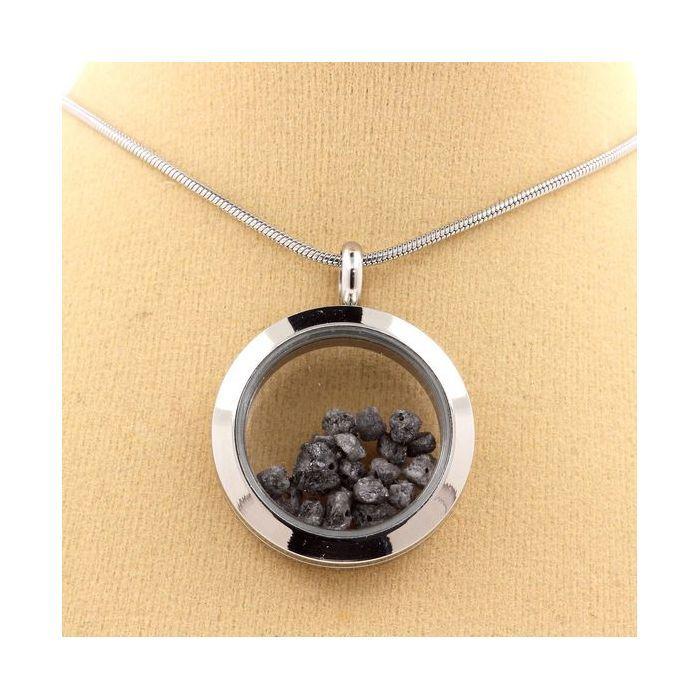 Stones and Minerals. Rough Gray Diamond Necklace. 25 Mm Medallion Model. Color Silver.