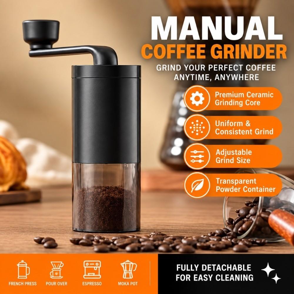 Small Household Coffee Bean Grinder Hand Crank Portable Adjustable Grinder Home Use
