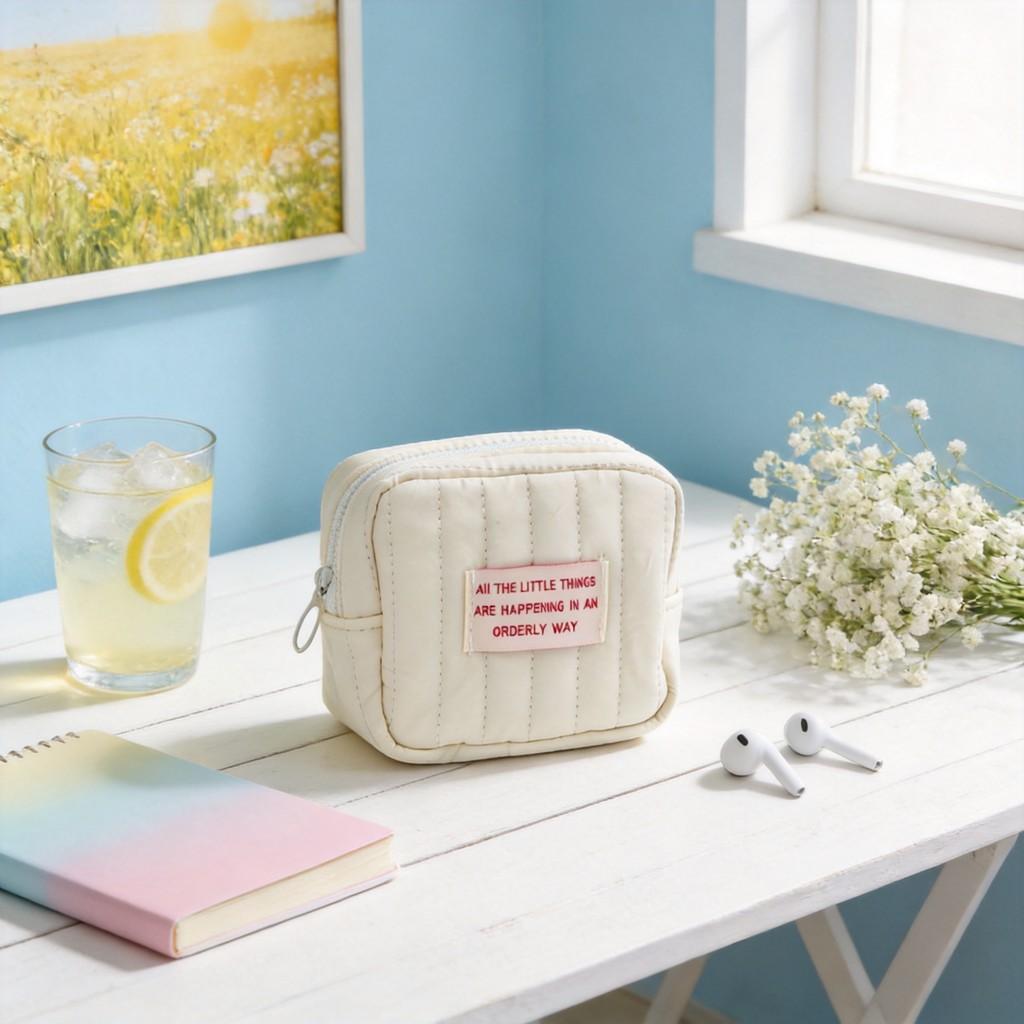 Simple Cotton Small Cosmetic Organizer With Sewing Accents For Girls And Teens