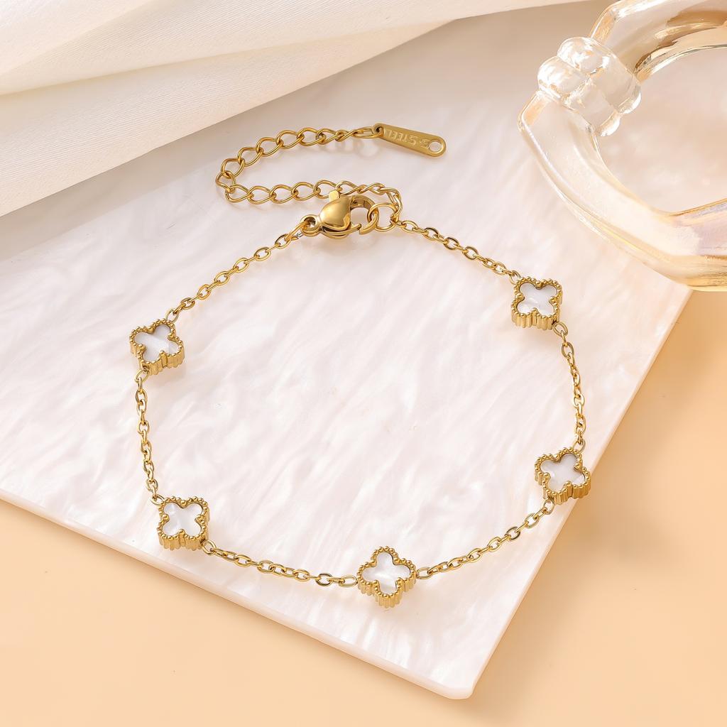 Браслет из титановой стали 9 мм 'Счастливый четырехлистный клевер' 18k Женская модная универсальная бижутерия