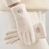 Women Winter Suede Gloves Warm Fuzzy Touch Screen Gloves Solid Color Windproof Plush Lined Gloves for Driving Commuting Shopping