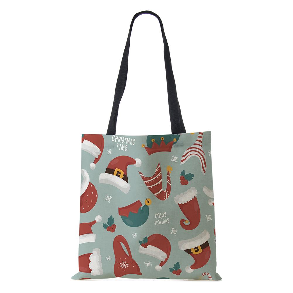 Рождественский Санта Клаус Харадзюку Холщовая сумка-шоппер Многоразовая Вместительная Сумка через плечо 2022 Рождественский подарок Складная сумка-тоут Ручная KTY