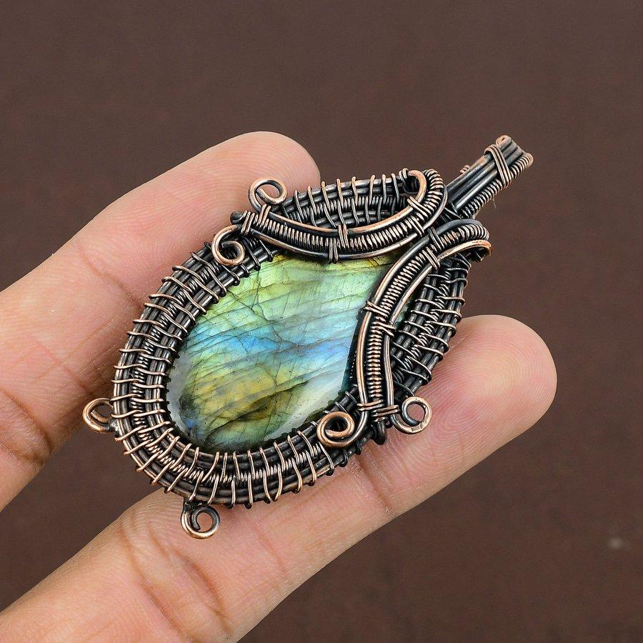 Labradorite Handmade Copper Wire Wrap Jewelry Pendant 2.68" R9v69