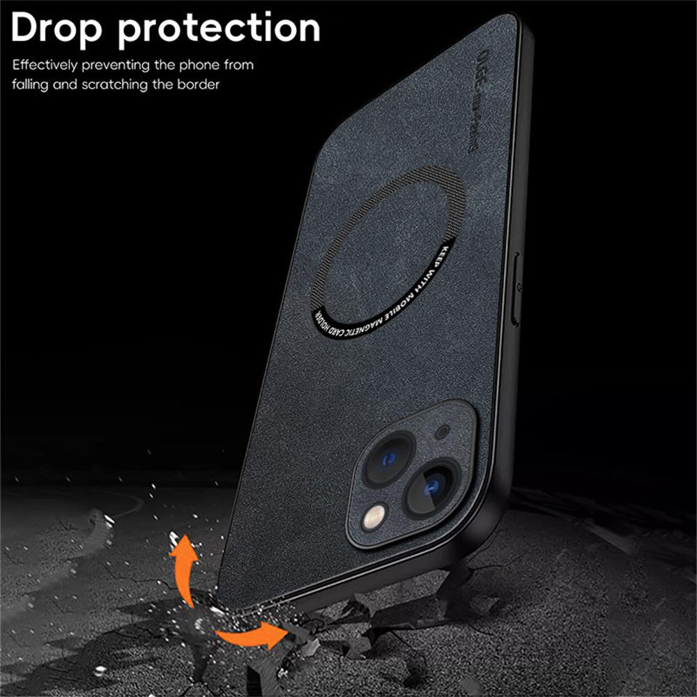 For iPhone 14 Magnetic Case with Tempered Glass Film PU Leather+TPU Phone Cover Precise Cutouts