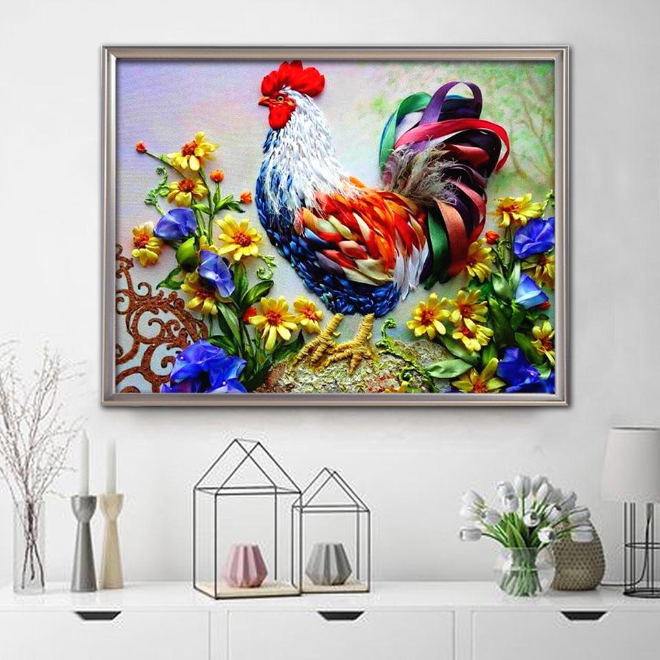 HUACAN Diamond Embroidery Animals Cock Diamond Painting With Square Rhinestones Flowers Diamond Mosaic Art Bead Picture Kits