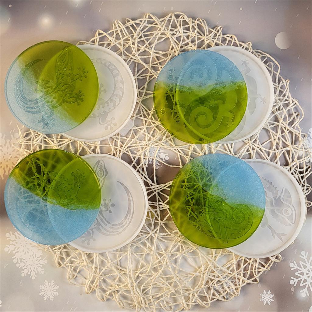 Набор из 4 форм для подставок под чашки, силиконовая форма для творчества, форма из смолы в форме ящерицы, силиконовые коврики для подставок под чашки, силиконовые принадлежности для творчества