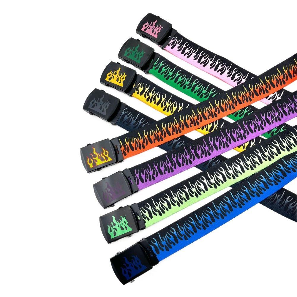 Canvas Flame Belt Wide Side Men Waist Belt Adjustable Canvas Belt Party