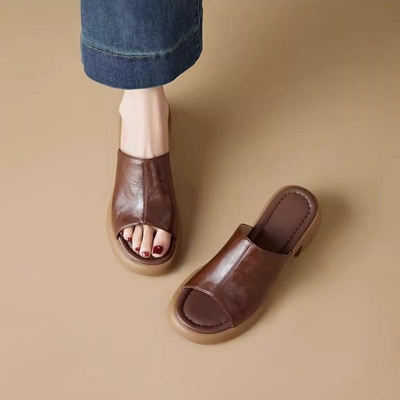 Модные винтажные сандалии и шлепанцы с открытым носком, женские шлепанцы на блочном каблуке, летняя уличная обувь, шлепанцы на платформе и высоком каблуке, пляжная обувь