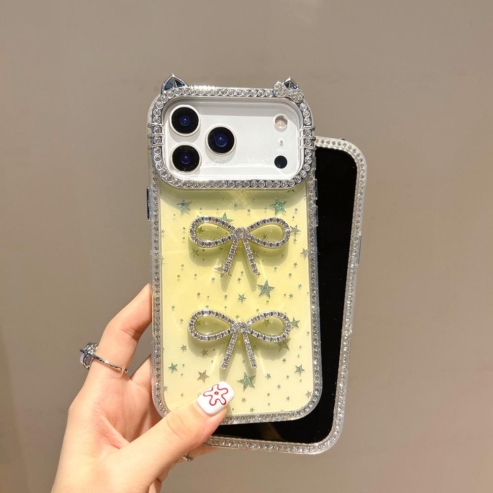 KEYSION Милый 3D Чехол для телефона с кошачьими ушками, прозрачный, для iPhone 12 13 Pro Max 11, с блестками, украшенный драгоценными камнями, с бантиком, противоударная задняя крышка