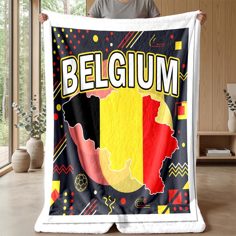 Belgium Football Printed Flannel Blanket Skin Friendly Warm Decorative Throw for Indoor Couch Bed Daily Use