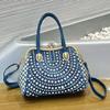 2025 New Clip Bag U Diamond Buckle Cowboy Inlaid Diamond Weaving Elegant Single Shoulder Handbag