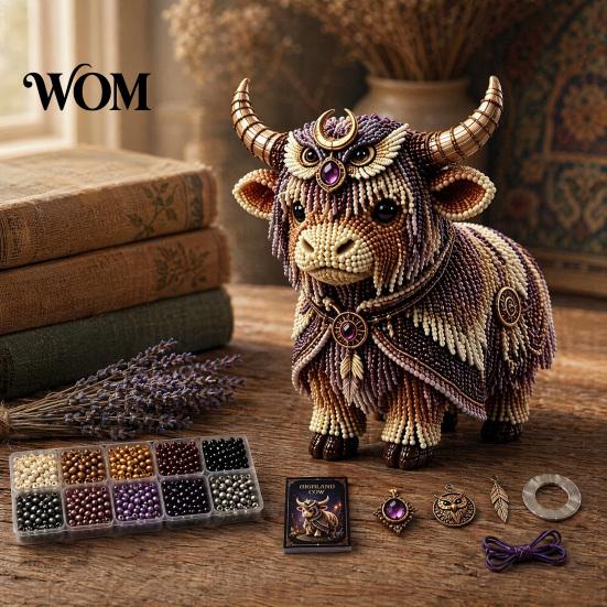3D Bead Ornament Kit Highland Cow Kit, Mythical DIY Craft Tiny No-stick Beaded Animal, Art Project for Adults Teens Handmade Gift