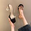 Crystal Thick Heel Sandals Women's New Summer Rhinestone Transparent Word with High Heels Sexy Cool Slippers