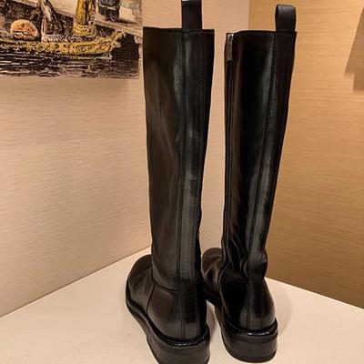 Виноградная мать новая модель, вымытая лошадиная кожа внутри и снаружи, толстый каблук, ботинки на толстой подошве, боковая молния, простые и тонкие рыцарские ботинки для женщин