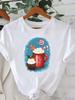 (Asian Size) Short Sleeve T-shirts  Print Merry Christmas O-neck Watercolor Trend Sweet Women's Top New Year T Clothing Fashion Holiday Graphic Tee