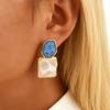 Blue Resin Geometric Statement Earrings for Women, Unique Water Ripple Square Big Dangle Earrings, Fashion Luxury Jewelry Gift