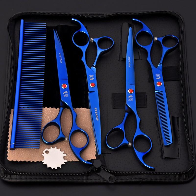 7 Inch Pet Grooming Scissors Set Dogs Stainless Steel Curved Tip Hair Trimming Shears Colorful Kits