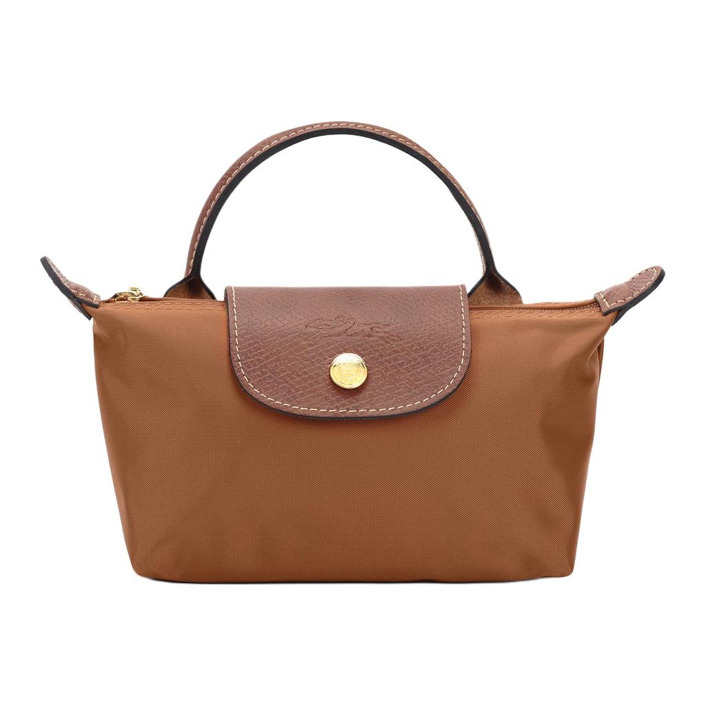 New LONGCHAMP Le Pliage Canvas With Leather Makeup Bag, Dumpling Bag, Clutch Handbag Women's Brandy 34175089504