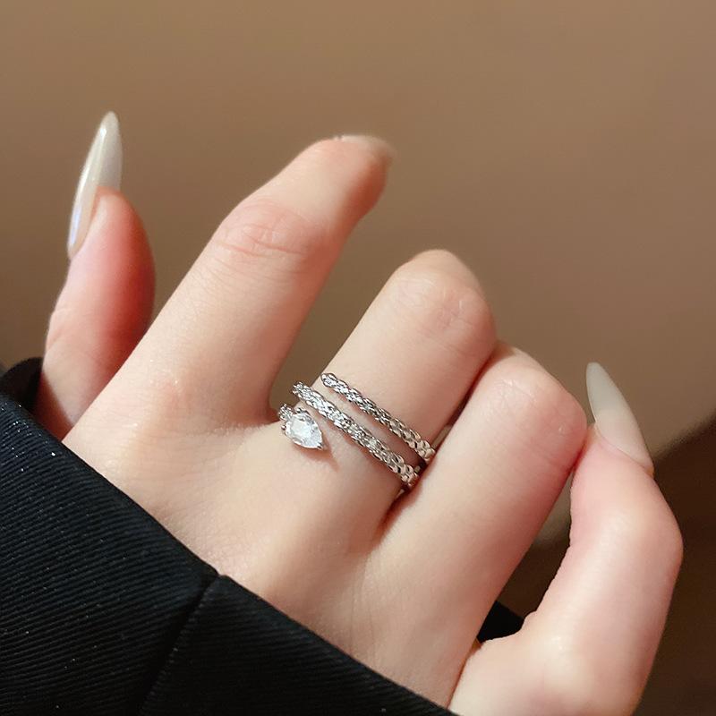 Luxury Zircon Sparkling Diamond Spirit Serpentine Ring Silver Open Ring High Quality Texture Simple and Versatile Trendy Cool Handmade for Women