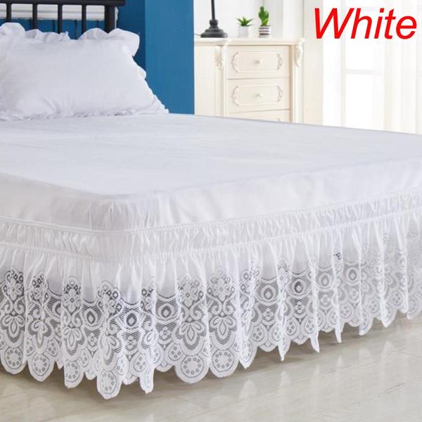 2 цвета: белый/бежевый, однотонная, трехсторонняя эластичная кружевная юбка, 15 дюймов, с откидной кроватью