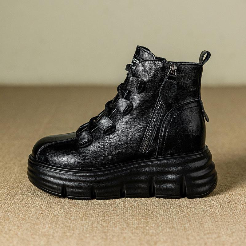 Martin Women's 8cm Height-Increasing Velvet Boots, Retro Thick-Soled High-Tops for Autumn/Winter 2024.