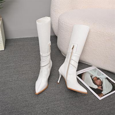 Модные женские ботильоны на шпильке из хлопка, зимние новые с острым носком, боковой молнией, сетчатой тканью, отделкой заклепками, нескользящей подошвой и высоким каблуком