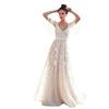 Lace Flared Sleeve Wedding Dress for Bride Deep V Neck Open Back Bridal Ball Gown Boho Beach Swing Dress