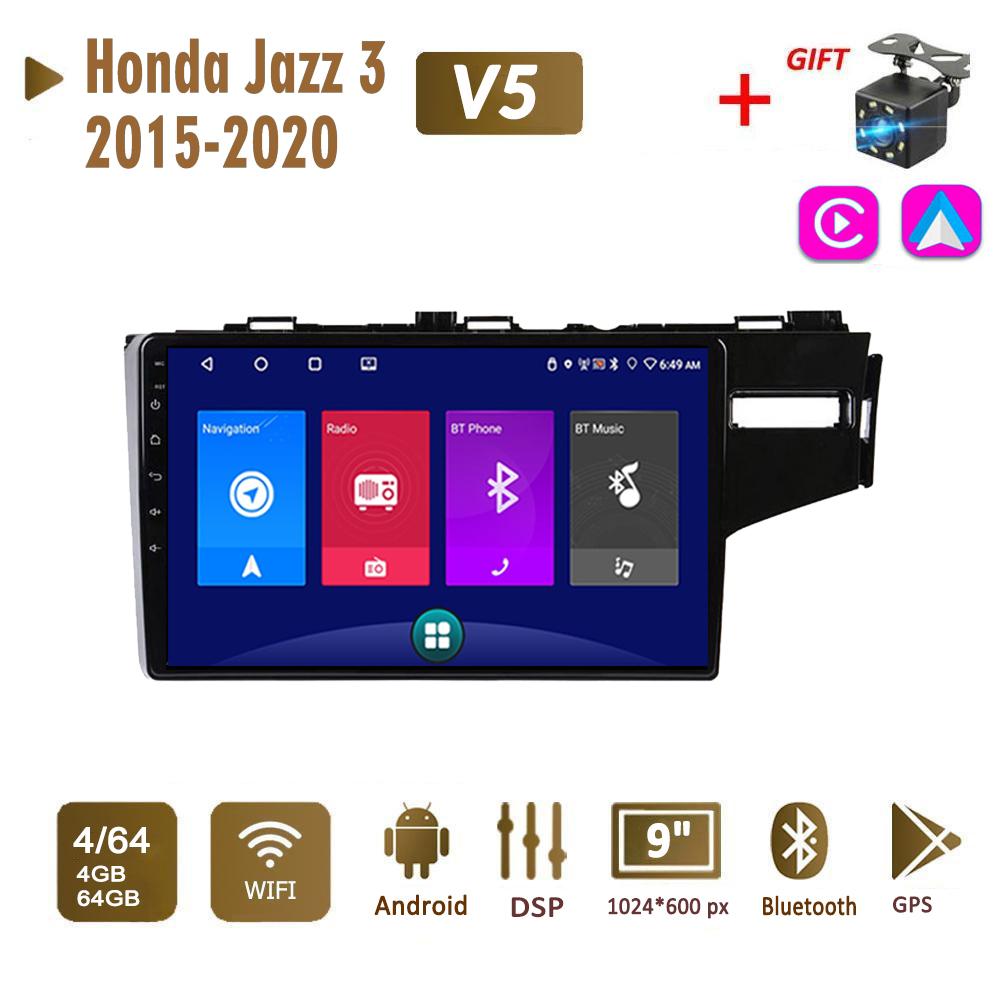 Автомобильная магнитола Android стерео для Honda Jazz 3 2015-2020 Fit 3 GP GK 2013-2020 2 Din Мультимедийная навигация Carplay Авторадио GPS WIFI Головное устройство 4 + 64 ГБ