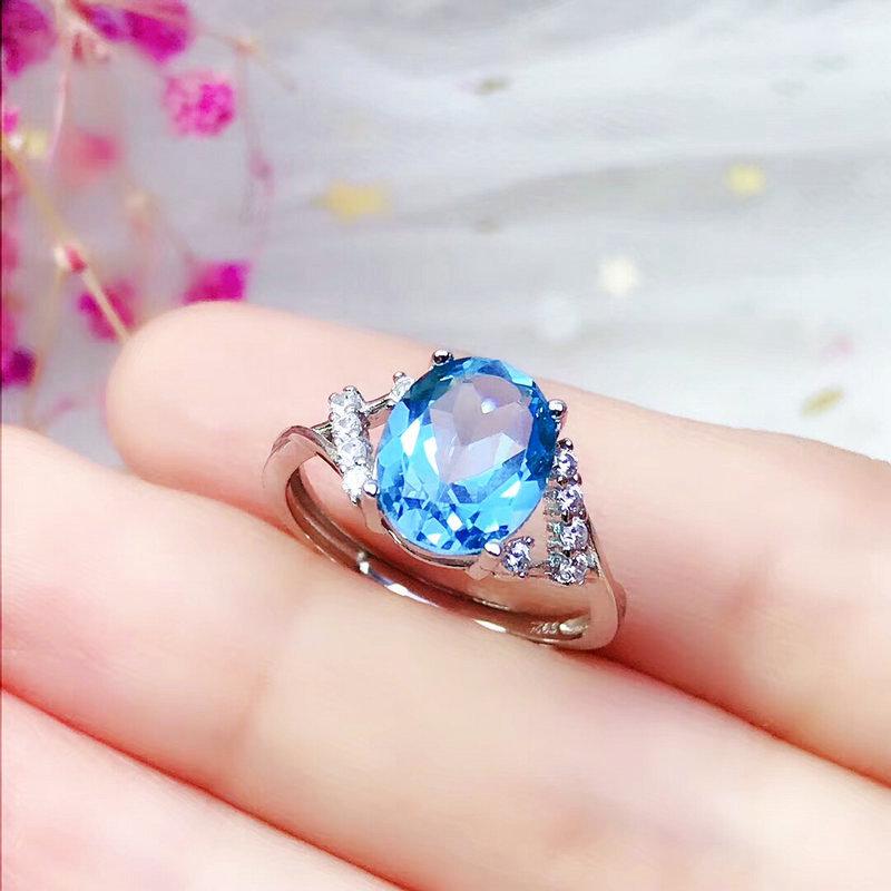 Trendy Simulated Sea Blue Topaz Oval Open Ring for Women – Fashionable & Elegant