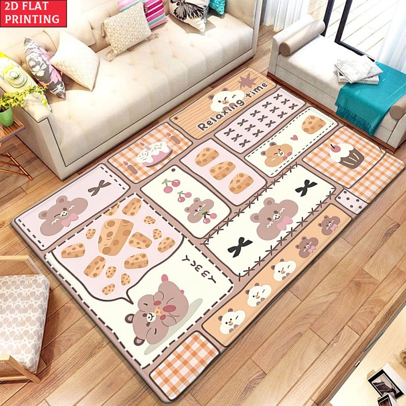Red Striped Cartoon Cat Large Room Carpet Non Slip Cartoon Kids Bedroom Living Room Floor Mat Home Decor Children's Play Carpet
