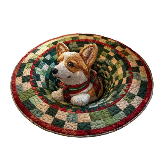 3D Christmas Rug Santa Claus Gnome Quilted Round Floor Mat Optical Illusion Depth Pattern Decorative Area Rug for Living Room Bedroom