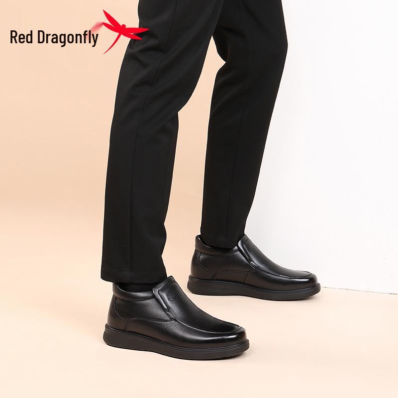 Мужские зимние кожаные ботинки Red Dragonfly с высоким голенищем - Повседневные и деловые с плюшевой хлопковой подкладкой
