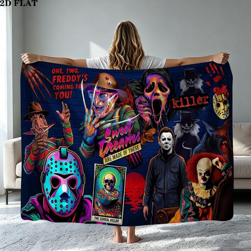 Horror Movie Series Print Flannel Blanket High Quality Warm Comfortable Cover for All Seasons Perfect for Gifts Home Decor