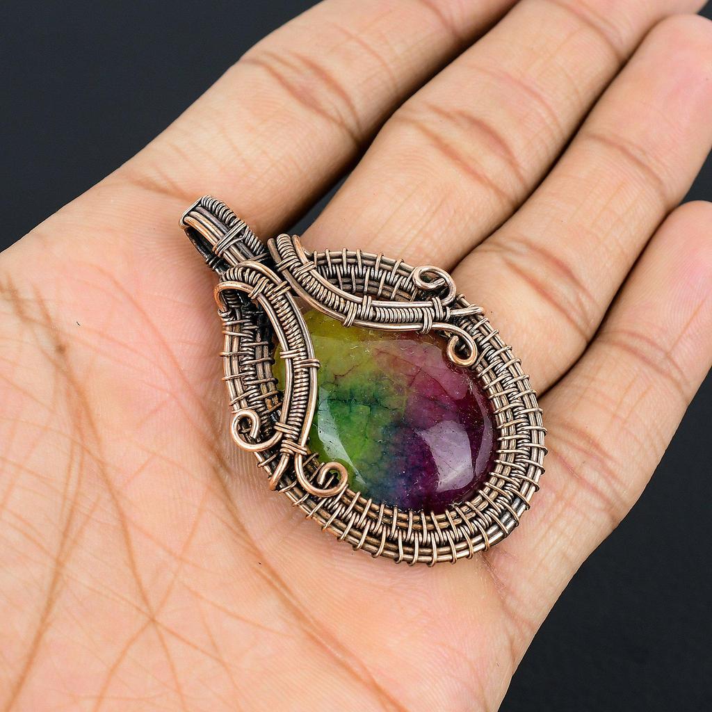 Rainbow Solar Quartz 999 Copper Wire Wrapped Pendant, Handmade Gemstone Pendant Jewelry, Gifts For Wife Brand New Pendant