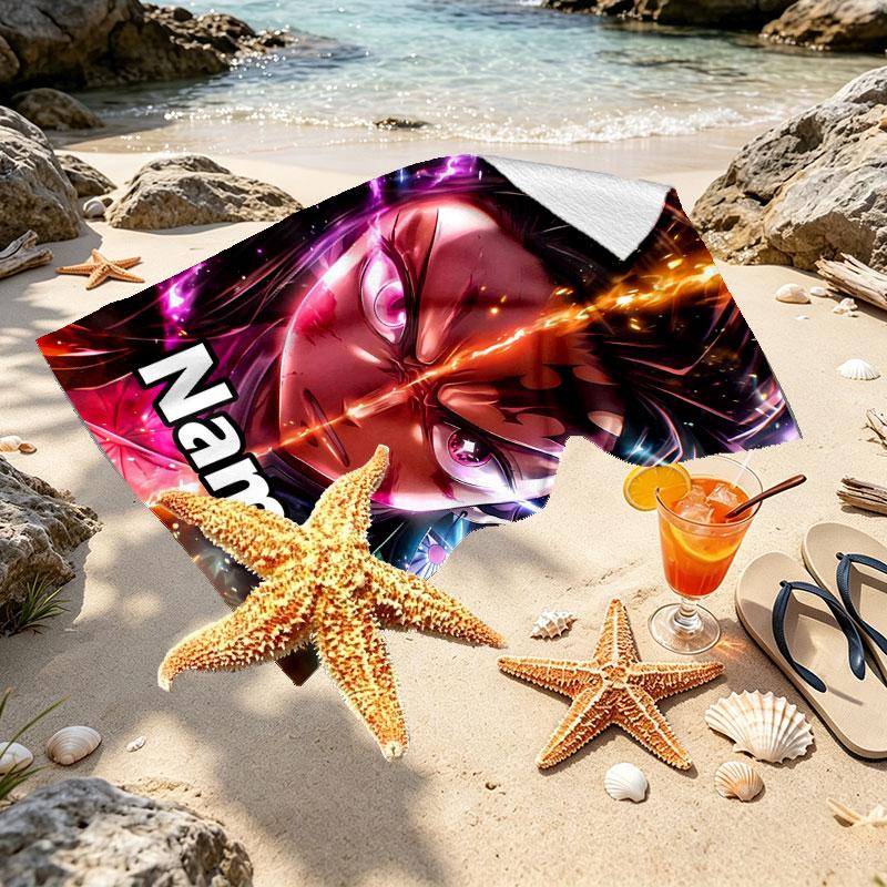 Custom Name Personalized Demon Slayer Print Beach Towel, for Trip Camping Beach Party Home Decor, Birthday Gift for Family & Friends