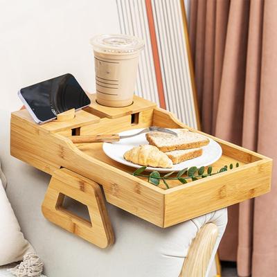 Деревянный подлокотник для дивана с вращающимся на 360° кронштейном для телефона и планшета для завтрака, напитков, пульта дистанционного управления