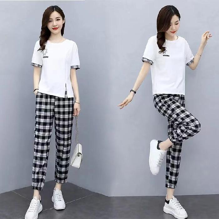 Новый летний повседневный женский двухсекционный клетчатый модный модный костюм для омоложения