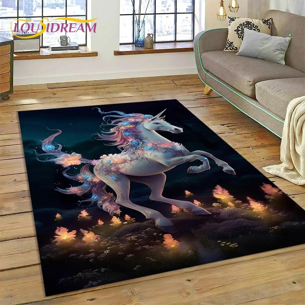3D Милый Мультяшный Ковер с Единорогом для Спальни, Гостиной, Дома, для Украшения Дивана, Большой Декоративный Напольный Коврик для Детских Игр