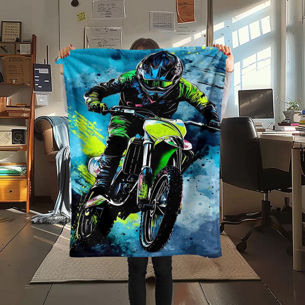 1Pc Motor trail op Print Flannel Blanket High Quality Warm Comfortable Cover for All Seasons Perfect for Gifts Home Decor