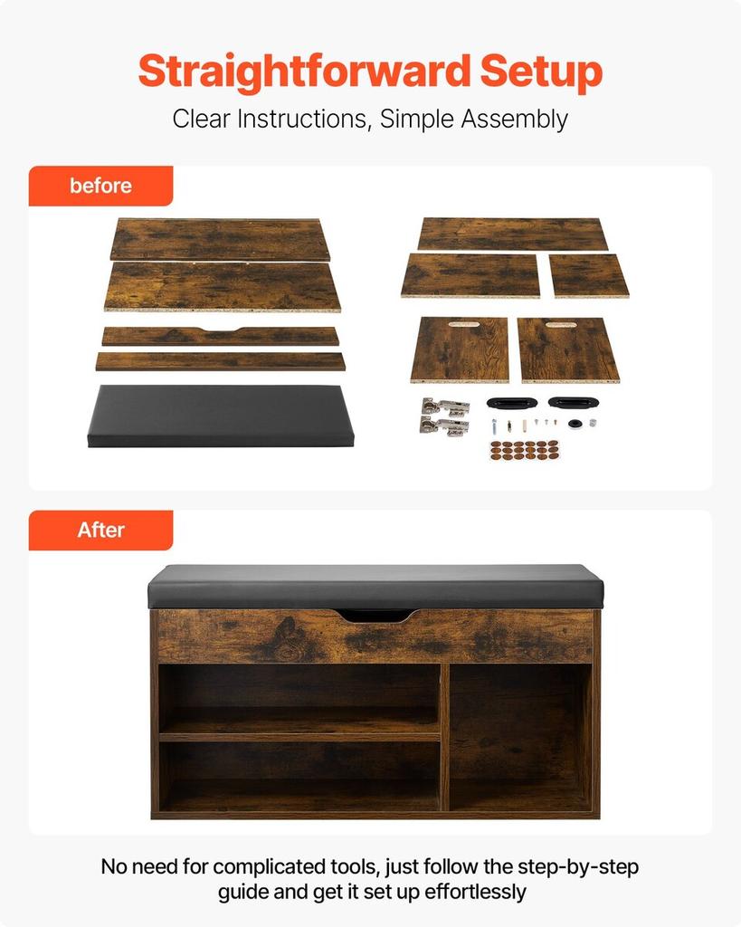 Entryway Shoe Bench, 805 x 305 x 445 mm Shoe Storage Organizer with Hidden Lift Top Storage Space, 300lbs Bench with Cushion Seat and 3 Cabinets for