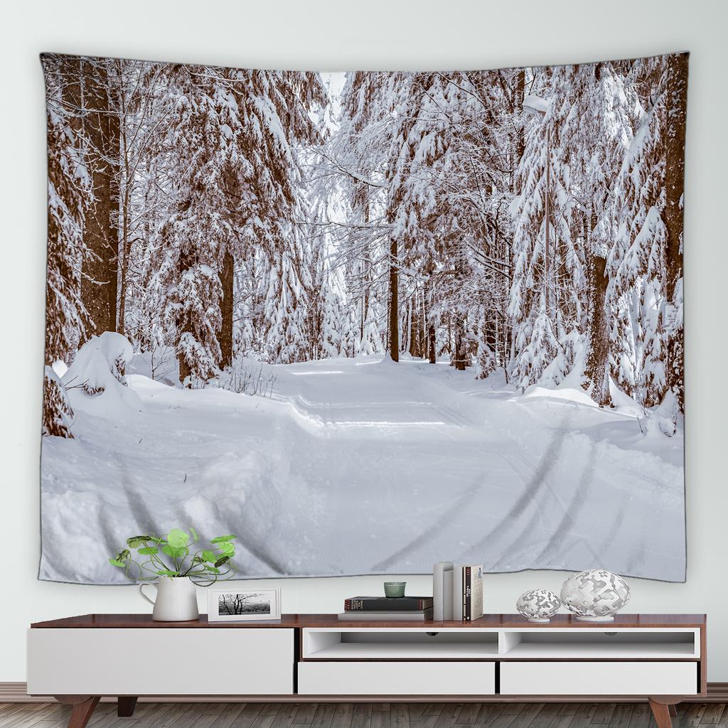 Зимний лес, снежный принт, гобелен с узором, домашняя спальня, гостиная, декор стен общежития, тканевый гобелен