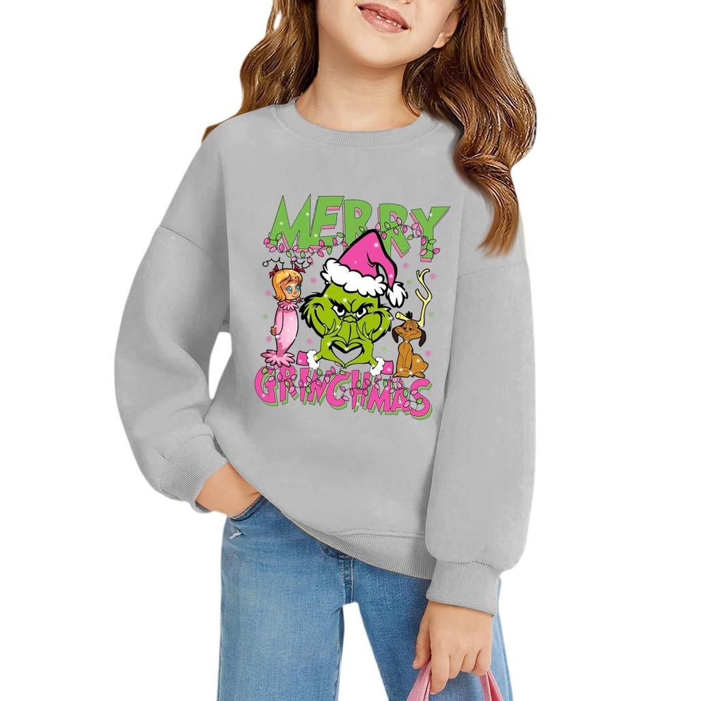 Рождественские пуловеры с круглым вырезом для девочек, детские топы с принтом