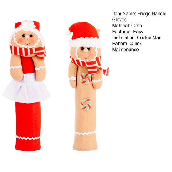 1 Pair Christmas Refrigerator Handle Covers Cookie Man Design Fabric Cloth Kitchen Appliance Handle Sleeves