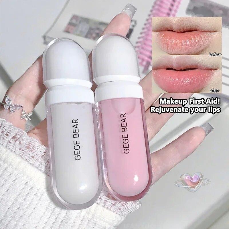 Прозрачный увлажняющий блеск для губ Масло для губ Утолщающая основа Увлажняющий увлажняющий уход Жидкий бальзам для губ Макияж Осветляет линии губ Желе-глазурь