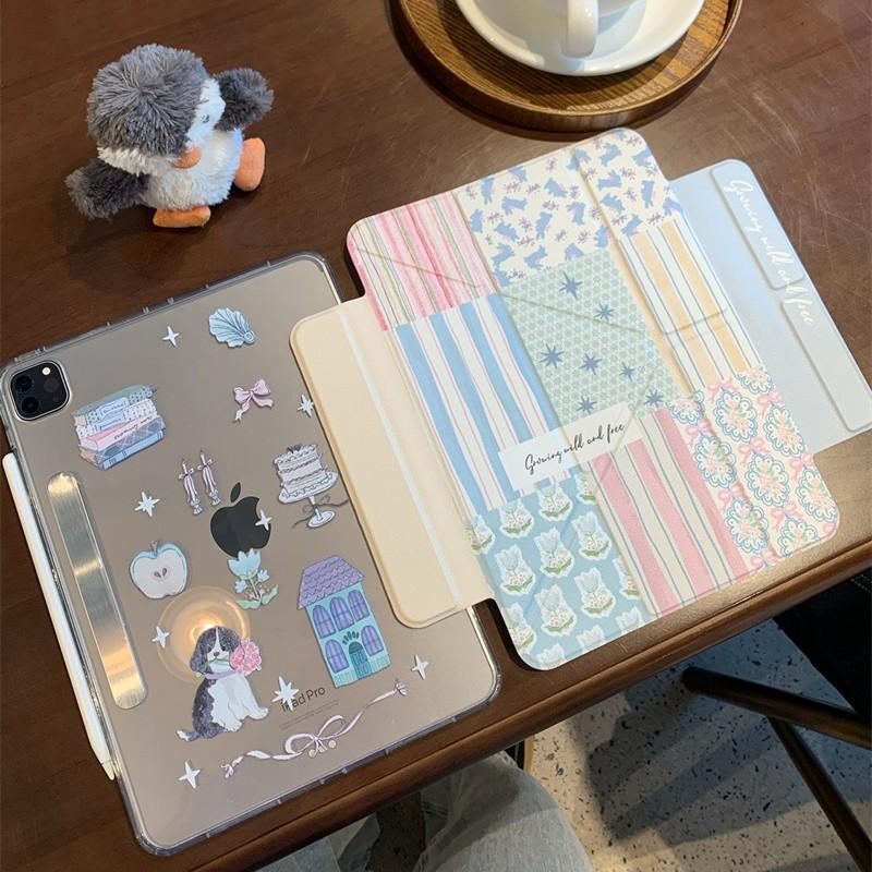 Floral Patchwork TPU Case With Magnetic Side Snap IPad 10.2 Inch Air 10.9 Sleep Wake Function Portable