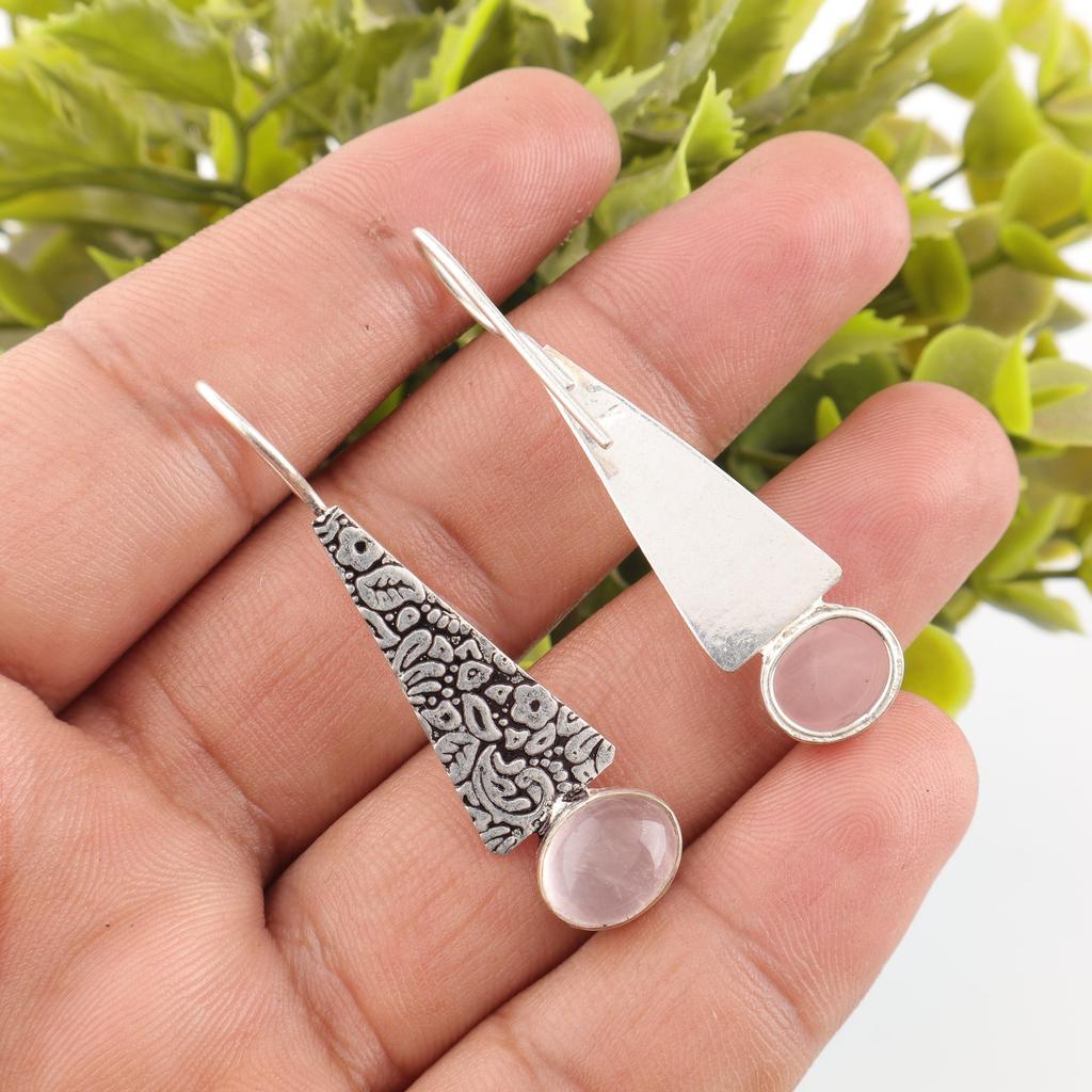 Красивые серьги из серебра с розовым кварцем, ручной работы, прекрасный подарок для жены, серьги из стерлингового серебра 925 пробы, изящные украшения, подарок для любви