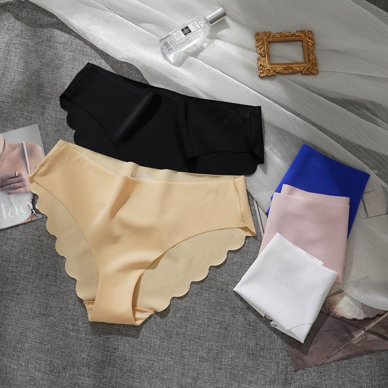 Women Solid Seamless Briefs Ice Silk Panties Thin Underwear Comfort Intimates Lingerie Sexy Low-Rise Underpants Plus Size S-XXL