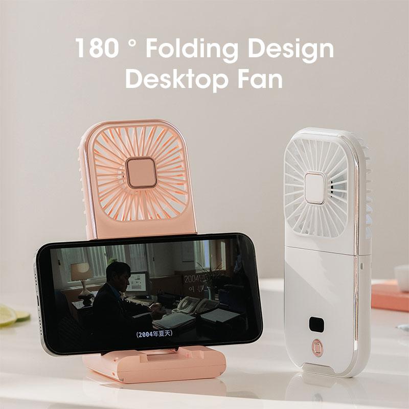 180° Portable Folding Fan Digital Display Neck Hanging Fan USB Adjustable Rechargeable Cooling Mute Power Bank Phone Holder